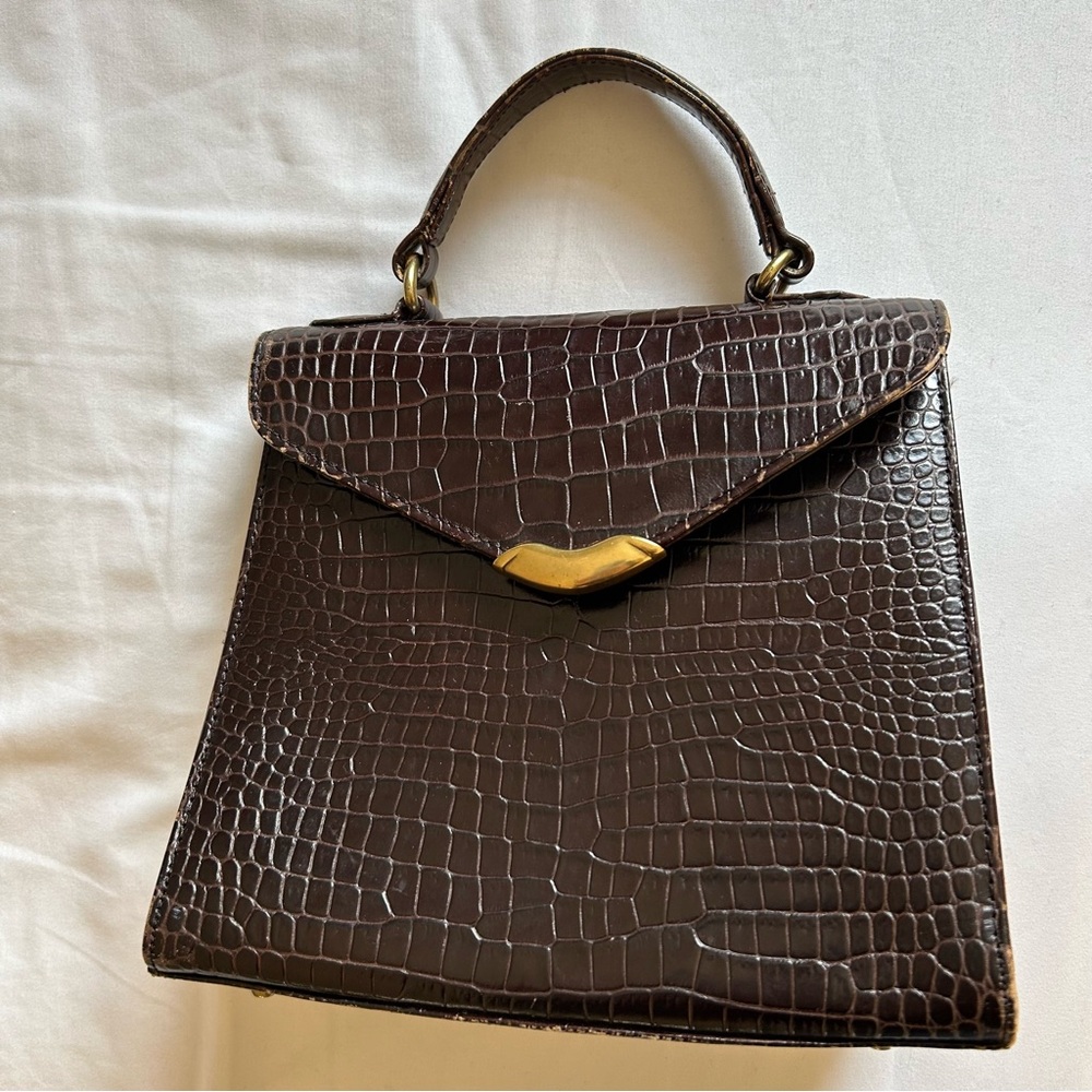 90s Vintage Nine West Brown Crocodile Handbag